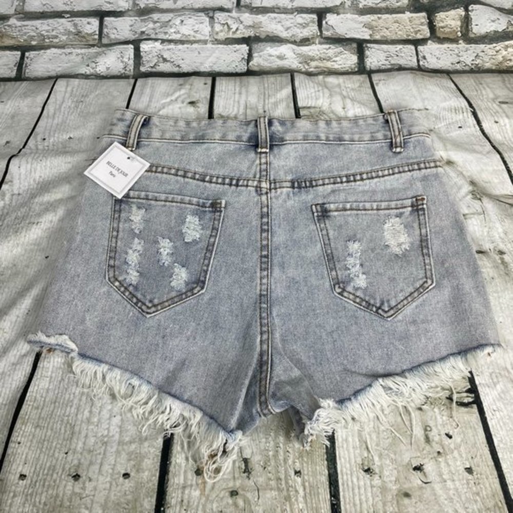 BELLE DE JOUR Light Blue Ripped Cutoff Short Large - Picture 13 of 16